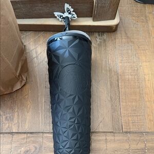 Starbucks Geometric Black Tumbler with Butterfly Topper